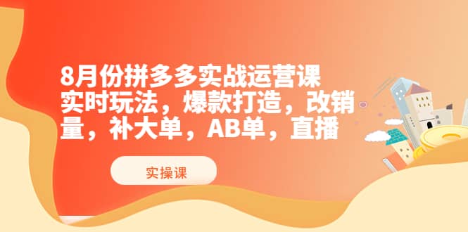 8月份拼多多实战运营课，实时玩法，爆款打造，改销量，补大单，AB单，直播-搜易资源网
