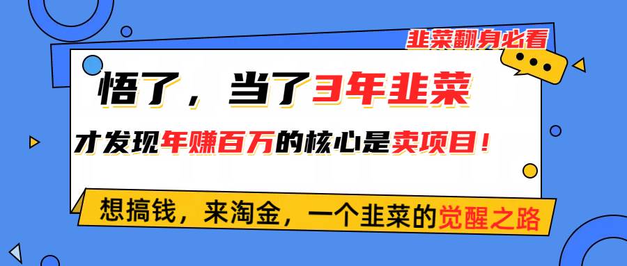 悟了，当了3年韭菜，才发现网赚圈年赚100万的核心是卖项目，含泪分享！-搜易资源网