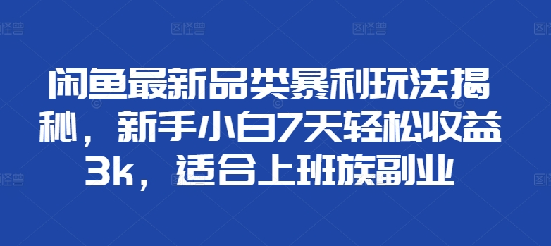 闲鱼最新品类暴利玩法揭秘，新手小白7天轻松赚3000+，适合上班族副业-搜易资源网