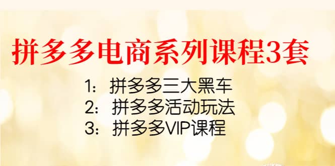 拼多多电商系列课程3套：拼多多三大黑车+拼多多活动玩法+拼多多VIP课程-搜易资源网
