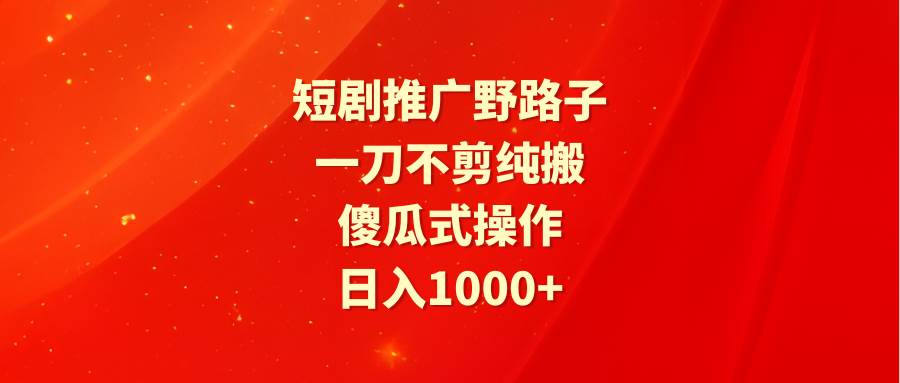 短剧推广野路子，一刀不剪纯搬运，傻瓜式操作，日入1000+-搜易资源网