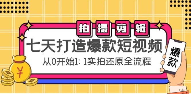 七天打造爆款短视频：拍摄+剪辑实操，从0开始1:1实拍还原实操全流程-搜易资源网