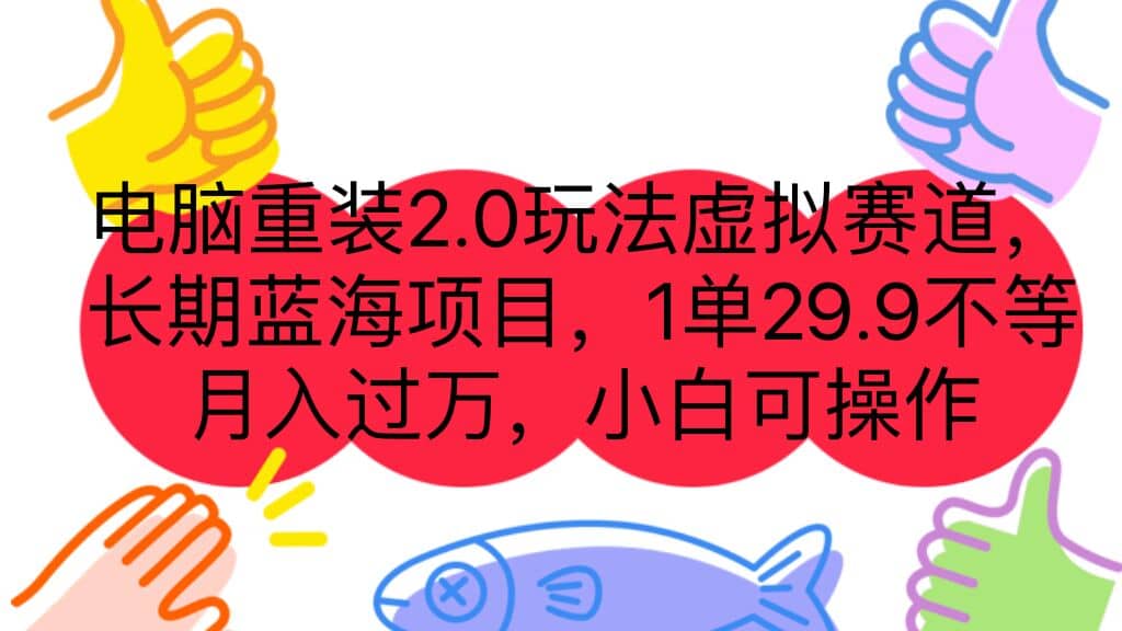 电脑重装2.0玩法虚拟赛道，长期蓝海项目 一单29.9不等 月入过万 小白可操作-搜易资源网