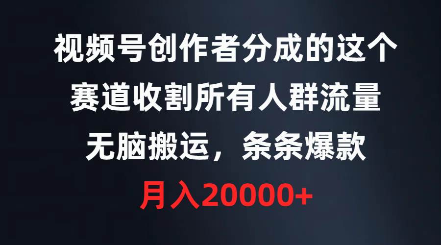 视频号创作者分成的这个赛道，收割所有人群流量，无脑搬运，条条爆款，…-搜易资源网