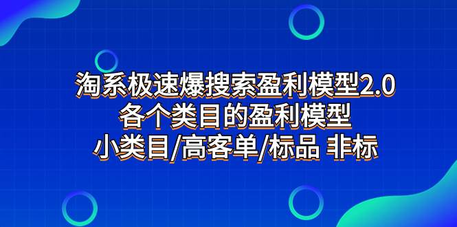 淘系极速爆搜索盈利模型2.0，各个类目的盈利模型，小类目/高客单/标品 非标-搜易资源网
