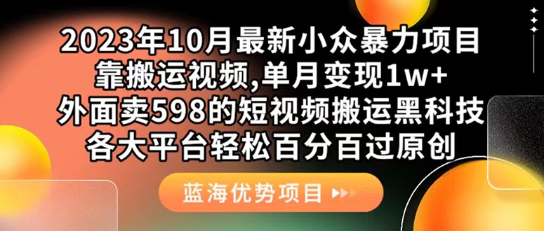 外面卖598的10月最新短视频搬运黑科技，各大平台百分百过原创 靠搬运月入1w-搜易资源网