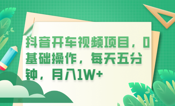 抖音开车视频项目，0基础操作，每天五分钟，月入1W+-搜易资源网