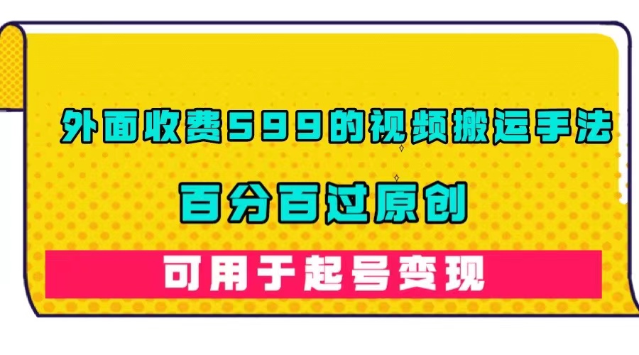 外面收费599的视频搬运手法，百分百过原创，可用起号变现-搜易资源网
