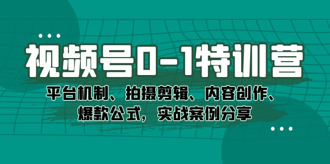 视频号0-1特训营：平台机制、拍摄剪辑、内容创作、爆款公式，实战案例分享-搜易资源网