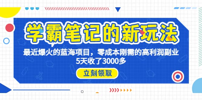 学霸笔记新玩法，最近爆火的蓝海项目，0成本高利润副业，5天收了3000多-搜易资源网