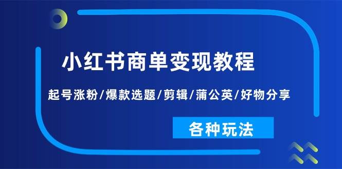 小红书商单变现教程：起号涨粉/爆款选题/剪辑/蒲公英/好物分享/各种玩法-搜易资源网