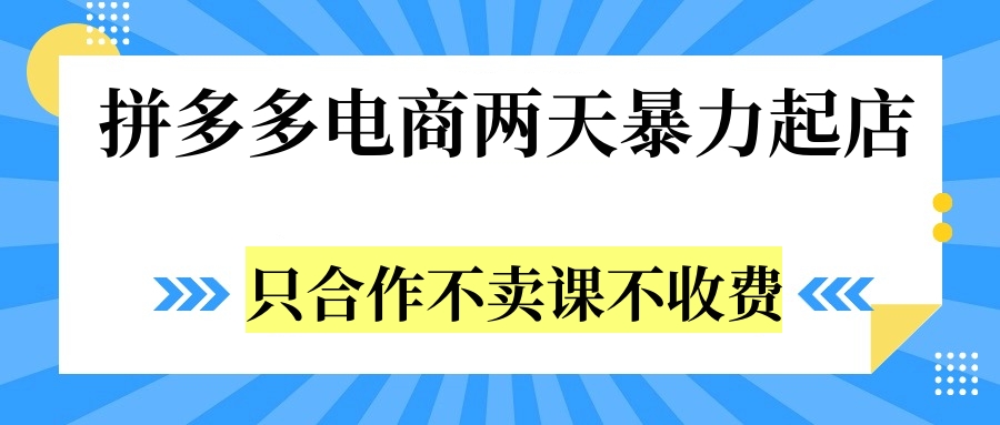 拼多多两天暴力起店，只合作不卖课不收费-搜易资源网