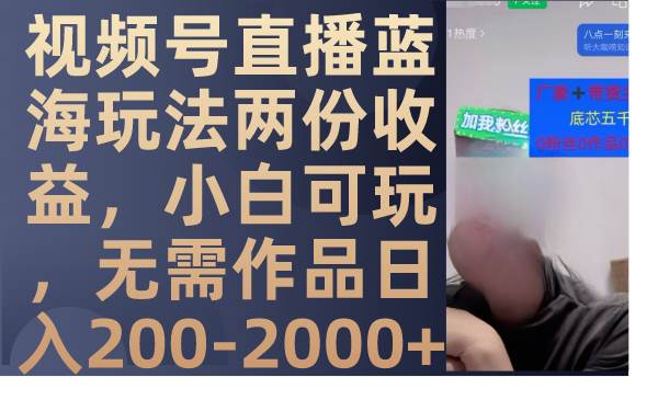 视频号直播蓝海玩法两份收益，小白可玩，无需作品日入200-2000+-搜易资源网