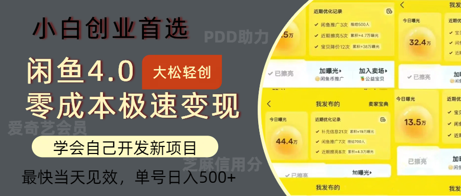 闲鱼0成本极速变现项目，多种变现方式，单号日入500+最新玩法-搜易资源网