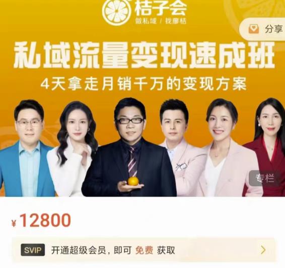 桔子会·私域流量变现速成班，4天拿走月销千万的变现方案 价值12800元-搜易资源网