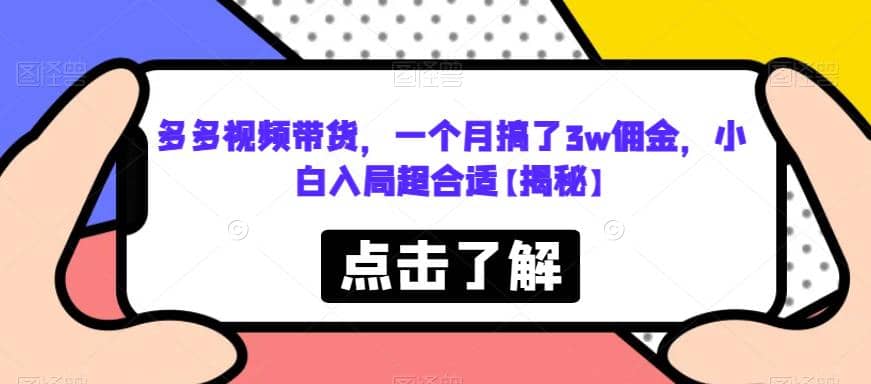 多多视频带货，一个月搞了3w佣金，小白入局超合适【揭秘】-搜易资源网