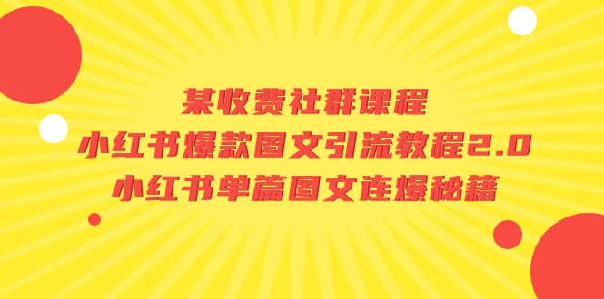 某收费社群课程：小红书爆款图文引流教程2.0+小红书单篇图文连爆秘籍-搜易资源网