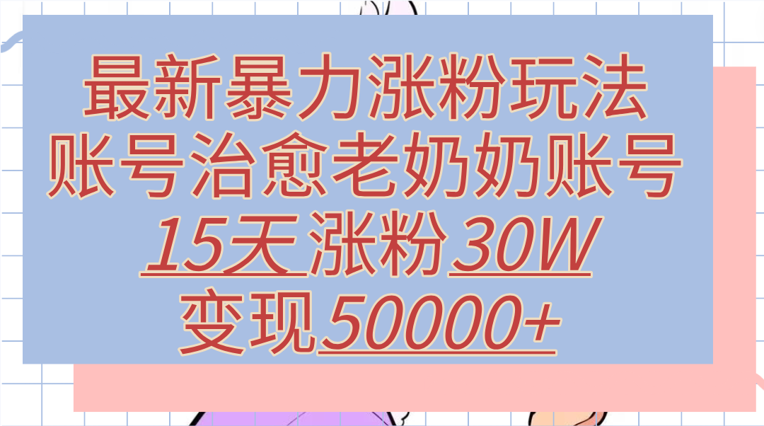 最新暴力涨粉玩法，治愈老奶奶账号，15天涨粉30W，变现50000+【揭秘】-搜易资源网
