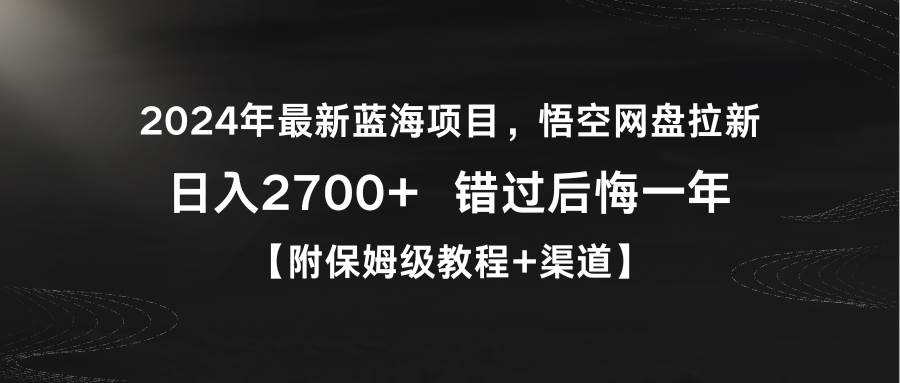 2024年最新蓝海项目，悟空网盘拉新，日入2700+错过后悔一年【附保姆级教…-搜易资源网