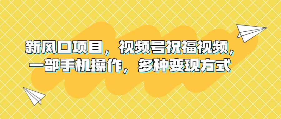 新风口项目，视频号祝福视频，一部手机操作，多种变现方式-搜易资源网