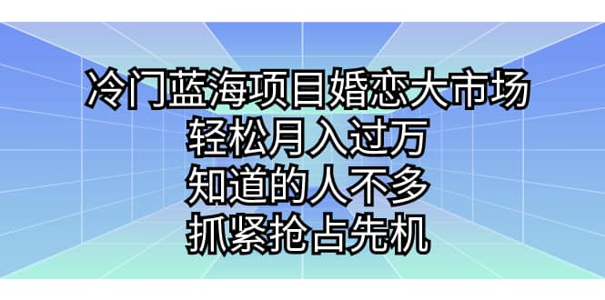 冷门蓝海项目婚恋大市场，轻松月入过万，知道的人不多，抓紧抢占先机-搜易资源网