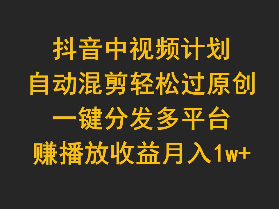 抖音中视频计划，自动混剪轻松过原创，一键分发多平台赚播放收益，月入1w+-搜易资源网