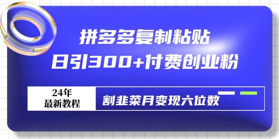 拼多多复制粘贴日引300+付费创业粉，割韭菜月变现六位数最新教程！-搜易资源网