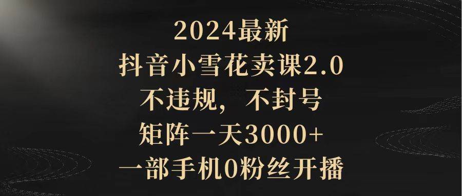 2024最新抖音小雪花卖课2.0 不违规 不封号 矩阵一天3000+一部手机0粉丝开播-搜易资源网