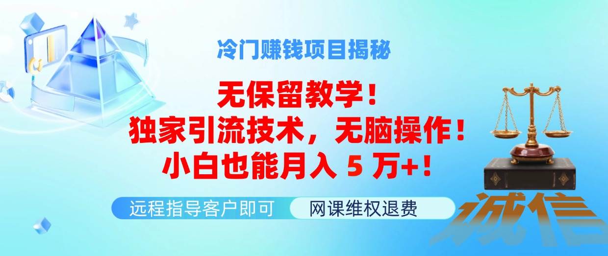 冷门赚钱项目无保留教学！独家引流技术，无脑操作！小白也能月入5万+！-搜易资源网