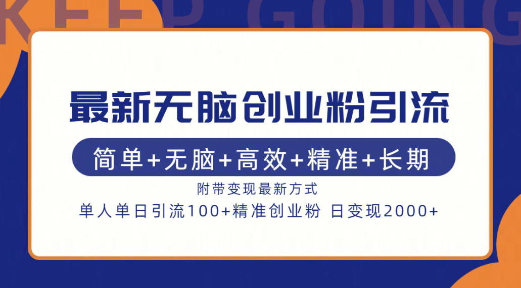 最新无脑创业粉引流！简单+无脑+高效+精准+长期+附带变现方式-搜易资源网
