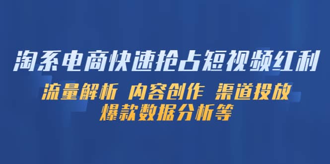 淘系电商快速抢占短视频红利：流量解析 内容创作 渠道投放 爆款数据分析等-搜易资源网
