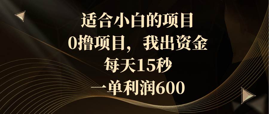 适合小白的项目，0撸项目，我出资金，每天15秒，一单利润600-搜易资源网