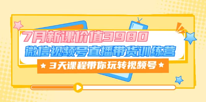 微信视频号直播带货训练营，3天课程带你玩转视频号：7月新课价值3980-搜易资源网