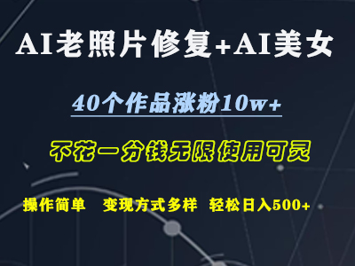AI老照片修复+AI美女玩发  40个作品涨粉10w+  不花一分钱使用可灵  操作简单  变现方式多样话   轻松日去500+-搜易资源网