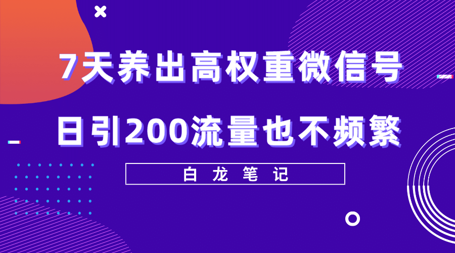 7天养出高权重微信号，日引200流量也不频繁，方法价值3680元-搜易资源网