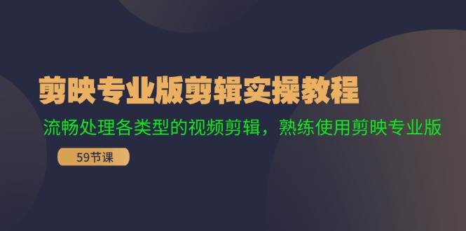 剪映专业版剪辑实操教程：流畅处理各类型的视频剪辑，熟练使用剪映专业版-搜易资源网
