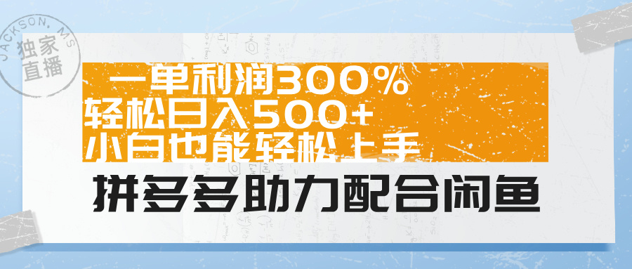 拼多多助力配合闲鱼 一单利润300% 轻松日入500+ 小白也能轻松上手！-搜易资源网