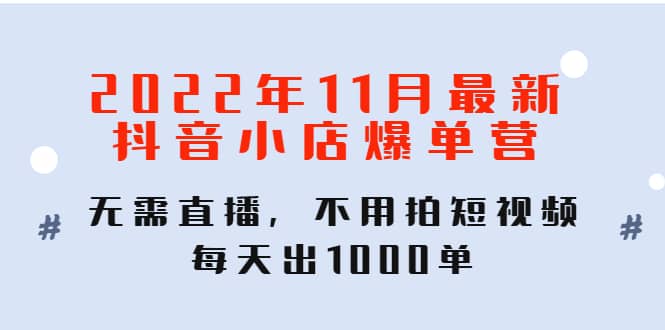 2022年11月最新抖音小店爆单训练营：无需直播，不用拍短视频，每天出1000单-搜易资源网