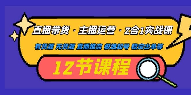 直播带货·主播运营2合1实战课 有货源 无货源 直播推流 极速起号 稳定出单-搜易资源网