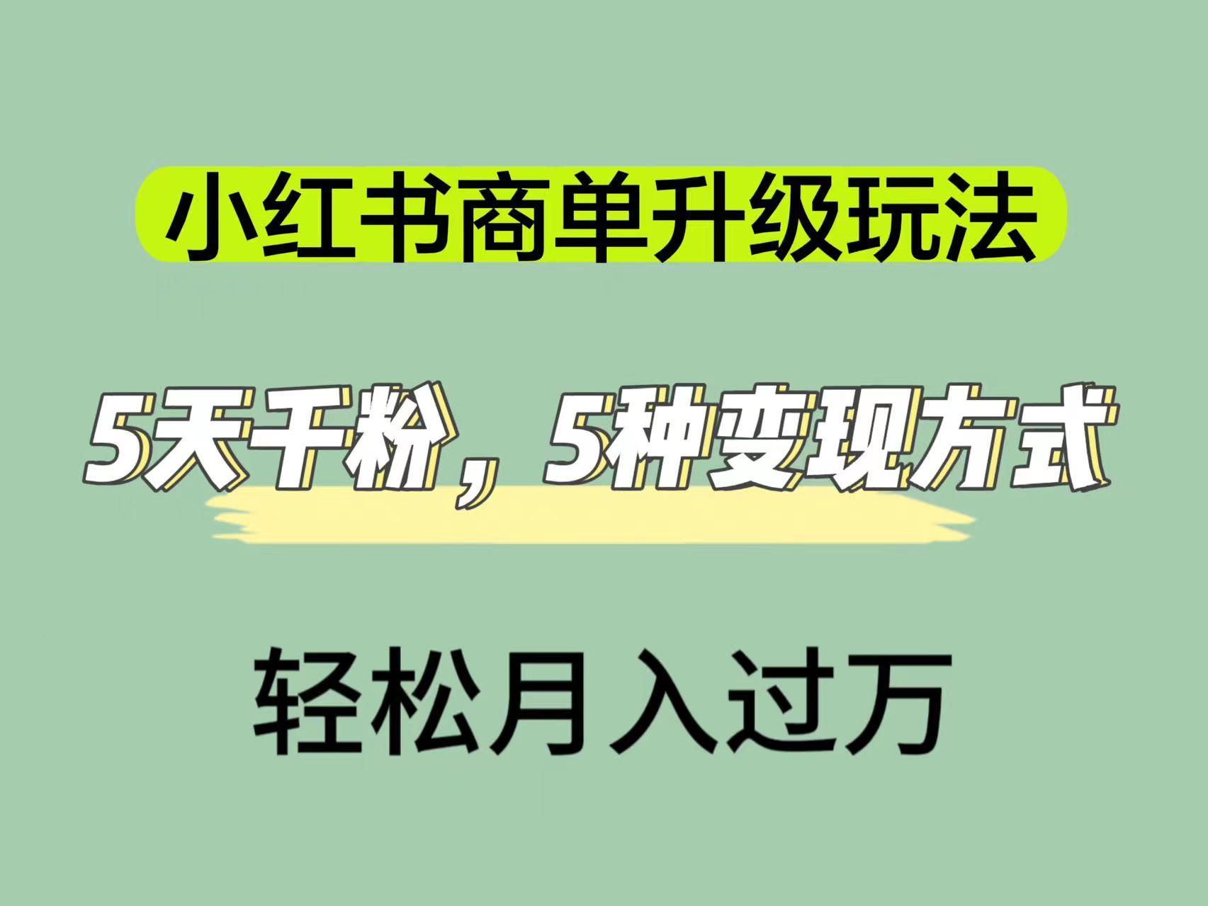 小红书商单升级玩法，5天千粉，5种变现渠道，轻松月入1万+-搜易资源网
