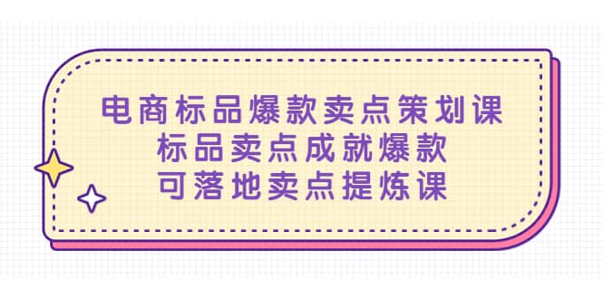 电商标品爆款卖点策划课，标品卖点成就爆款，可落地卖点提炼课-搜易资源网
