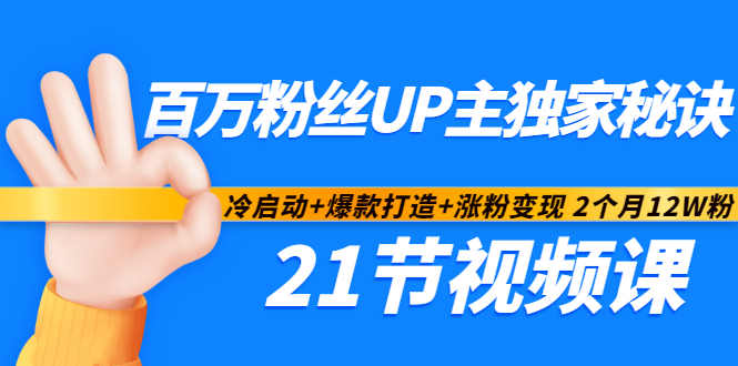 百万粉丝UP主独家秘诀：冷启动+爆款打造+涨粉变现2个月12W粉（21节视频课)-搜易资源网