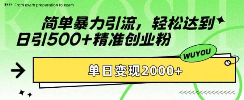 简单暴力引流轻松达到日引500+精准创业粉，单日变现2k【揭秘】-搜易资源网