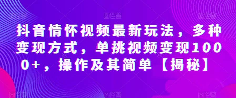 抖音情怀视频最新玩法，多种变现方式，单挑视频变现1000+，操作及其简单【揭秘】-搜易资源网
