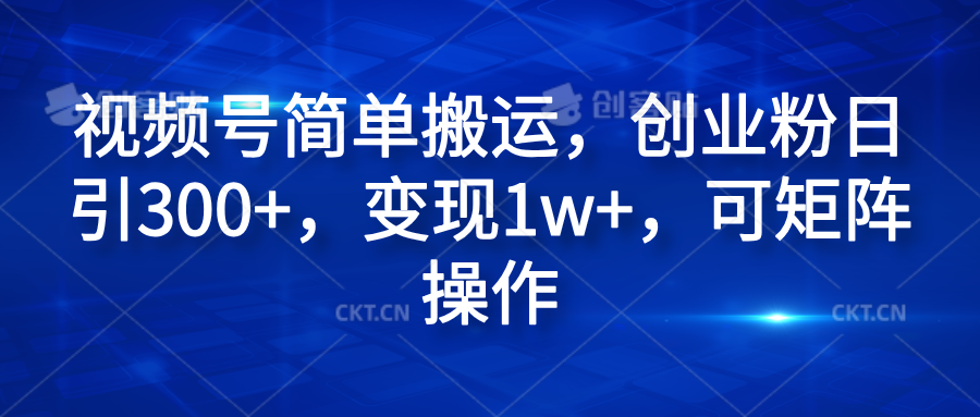 视频号简单搬运，创业粉日引300+，变现1w+，可矩阵操作-搜易资源网