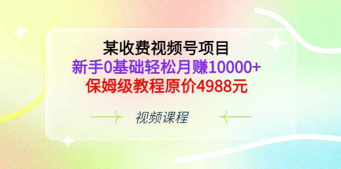 某收费视频号项目，新手0基础轻松月赚10000+，保姆级教程原价4988元-搜易资源网