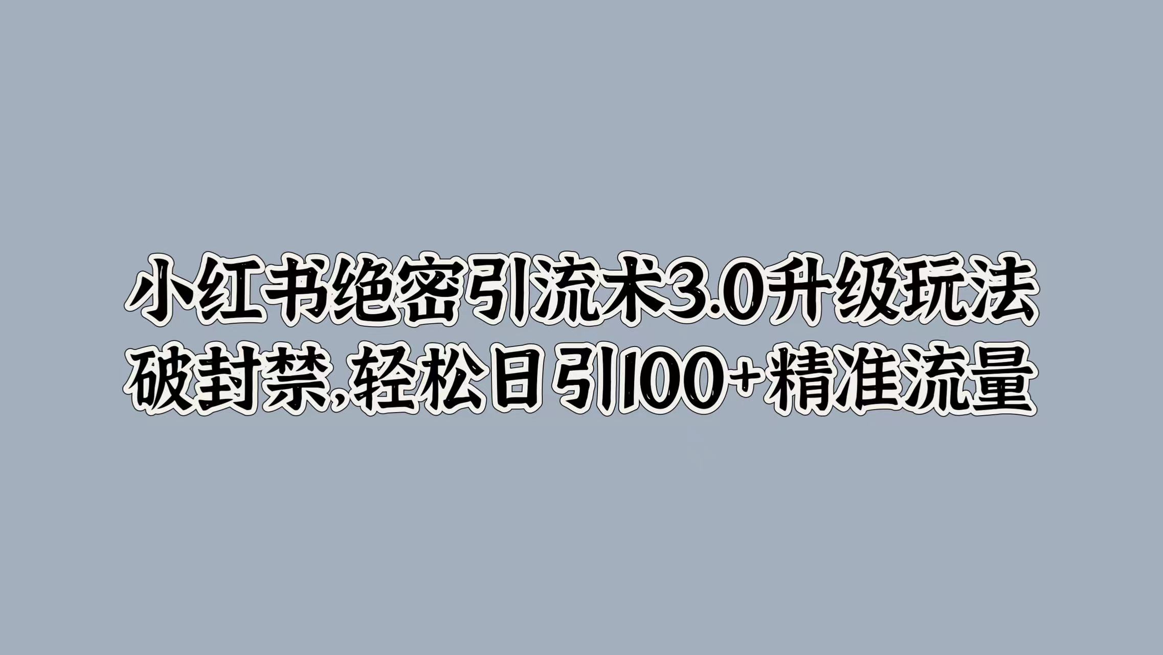 小红书绝密引流术3.0升级玩法，破封禁，轻松日引100+精准流量-搜易资源网