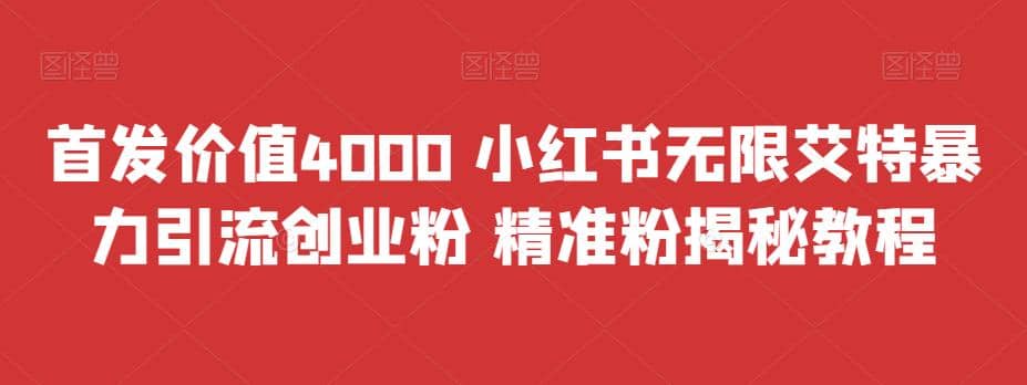 首发价值4000 小红书无限艾特暴力引流创业粉 精准粉揭秘教程-搜易资源网