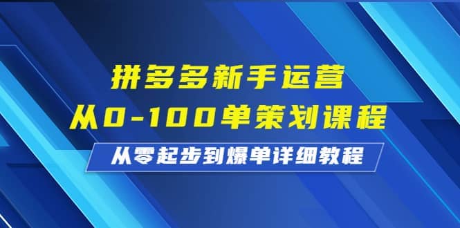 拼多多新手运营从0-100单策划课程，从零起步到爆单详细教程-搜易资源网