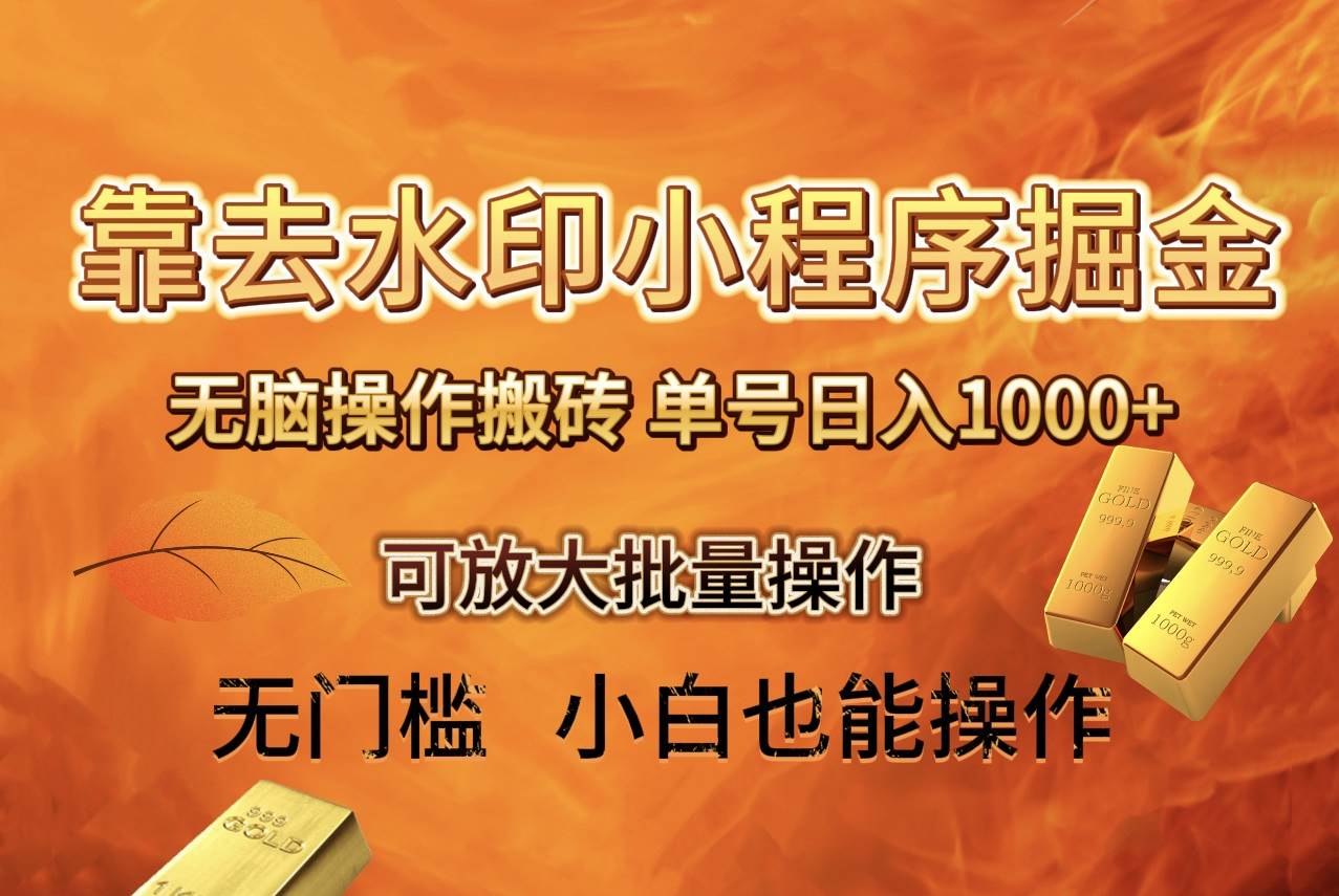 去水印小程序+拼多多 无脑搬砖 ，单号日入1000+ 保姆级教程 可放大批量操作-搜易资源网